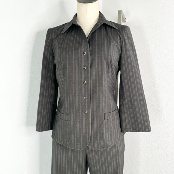 Y2K Pinstripe Women’s Suit Set Pants Blazer Set Gray - Picture 4 of 8